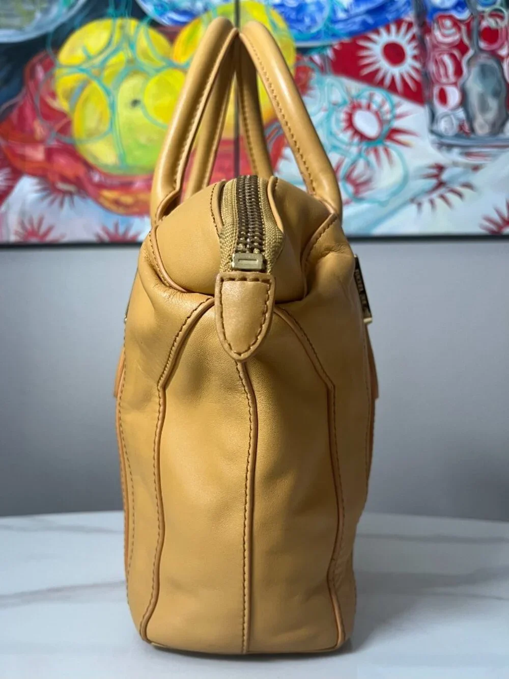 Rachel Zoe Leather Camel Convertible Satchel Bowler Tote Shoulder Bag